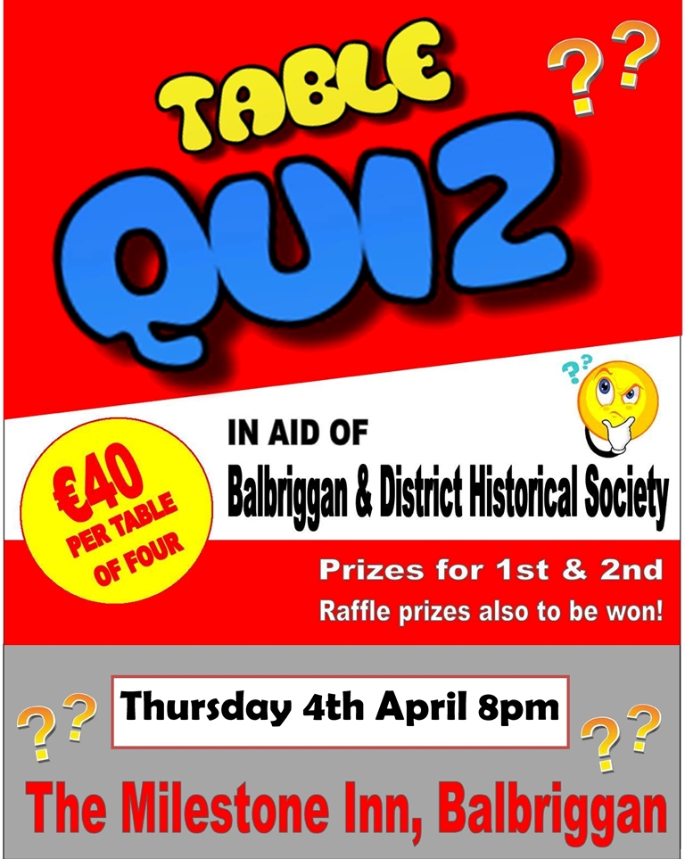 Quiz Night April 4th Milestone Inn Balbriggan
